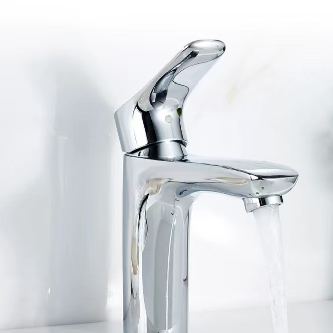 Bright Silver Arc-Shaped Single-Handle Faucet