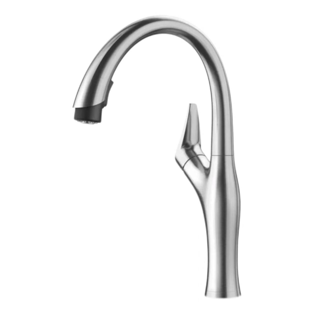Brushed Stainless Steel Streamlined Gooseneck Pull-Out Faucet