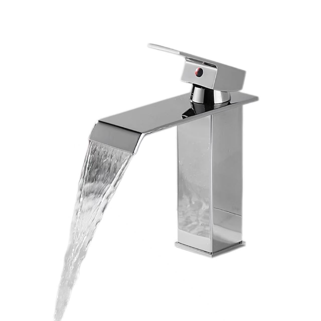 Krom-Plated Flat-Spout Waterfall Hot And Cold Water Faucet