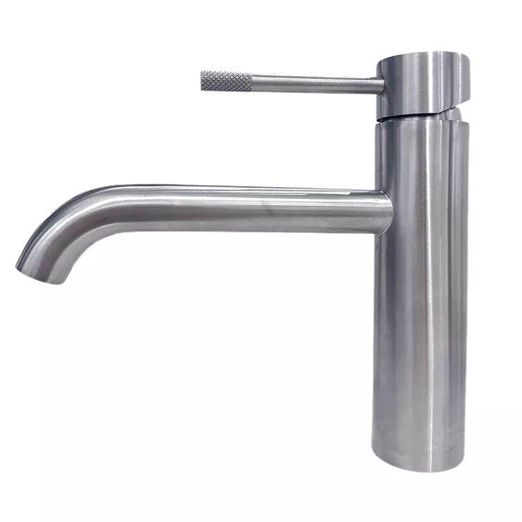 Berfirehkirî Curved Spout Knurled Handle Hot Û Sarê Basin Faucet