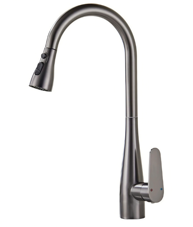 Çêleka Çêkirî ya Metbexê Gunmetal Grey Bilind-Arc Gooseneck