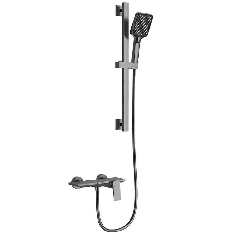 Gunmetal Grey Square Shower Set Bi Bar Slide Adjustable